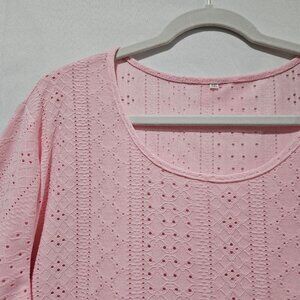 PINK EYELET KNIT LONG SLEEVE SPRING TEE TOP 3X